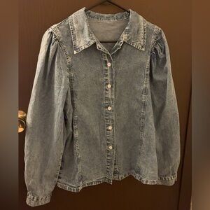 SHEIN Light Wash Denim Button-Up Blouse